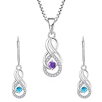 STARCHENIE Infinity Promise Aquamarine Earring Necklace Jewelry Set for women Sterling Silver