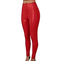 Womens Faux Leather Pants PU Coated Legging Faux Pants Leggings Stretch Waisted Womens High Leather Pleather