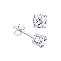 1.5 Cttw Round Shape White Natural Diamond Solitaire Stud Earrings 14K White Gold