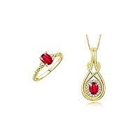 Rylos Matching Love Knot Jewelry Set Yellow Gold Plated Silver Ring & Pendant Necklace. Gemstone & Diamonds, 8X6MM & 7X5MM Birthstone; Sizes 5-10