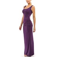 Flygo Women's Ruched Tank Bodycon Sleeveless Solid Casual Maxi Long Dress