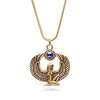 Egyptian Goddess Isis Pendant Necklace with Lapis - Antique Gold