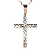 Natural Diamond Cross Pendant (SI2-I1-Clarity,G-H-Color) 0.48 ctw 14K Gold. Included 16 Inches 14K Gold Chain.