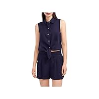 Vince Camuto Womens Button Tie Front Casual Top Navy XXL