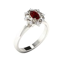 0.11 Ct Round & Oval Cut Ruby & Sim Diamond Engagement Ring in 14K White Gold PL