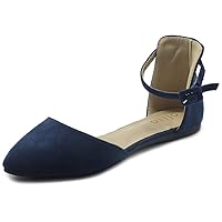 Ollio Women's Shoes Faux Suede Ankle Straps D'Orsay Pointed Toe Ballet Flats