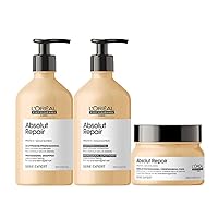 L'Oreal Professionnel Absolut Repair Shampoo, Conditioner & Mask Set | Protein Hair Treatment | Repairs Damage & Provides Shine | With Quinoa & Proteins | For Dry, Damaged Hair
