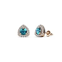 Round London Blue Topaz Natural Diamond 1/2 ctw Trillion Shape Stud Earrings 14K Rose Gold