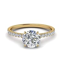 Choose Your Gemstone Round Shape 14k Yellow Gold Plated Halo Engagement Rings Hidden Halo Petite Diamond CZ Ring Lightweight Office Wear Gift Jewelry for Women : US Size Size 4 TO 12