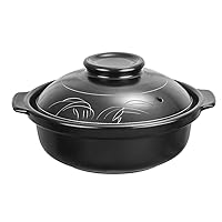 Binaural Ceramic Soup Pot Flame Ceramic Soup Pot, Round Black Dish Casserole, Clay