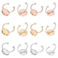 UNICRAFTALE 18pcs DIY Cuff Ring Making Kit 17~18mm Round Open Cuff Ring Bezel Tray 304 Stainless Steel Blank Dome Cabochon Ring Bases Metal Pad Ring Bezel Cups for Ring Making