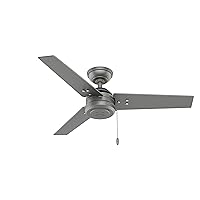 Hunter Cassius 44-inch Indoor/Outdoor Matte Silver Casual Ceiling Fan Without Light Kit, Includes Pull Chains, and Reversible WhisperWind Motor