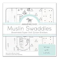 Amazing Baby - Sensory Muslin Swaddle Blankets - Little Village & Trees (Set of 4) Black and White for Baby Visual Development