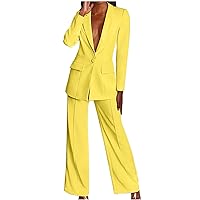 Women's 2023 Fall Two Piece Outfits Oversized Blazer Jacket and Wide Leg Pants Pockets Business Casual Suit Sets