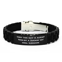 Surprise Oral surgeon Black Glidelock Clasp Bracelet, Sorry This Guy Is', Epic Engraved Bracelet For Colleagues From Colleagues, Dental, Teeth, Orthodontics, Smile, Gum disease