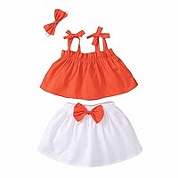 Baby Girl Clothing Child Summer 3PCS Set Casual Outfits with Bow Headband Toddler Sling Crop Tops and (White, 3-4 Years)