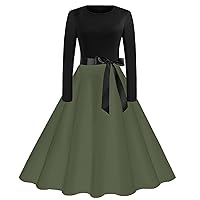 Evening Dresses for Women Solid Color Casual Long Sleeve Round Neck Halloween Party Flowy Vintage Elegant Dresses