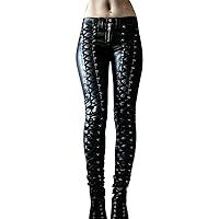 Women's Sexy Trousers Steampunk Faux Leather Cosplay Pants Carnival Party Skinny Button Leggings
