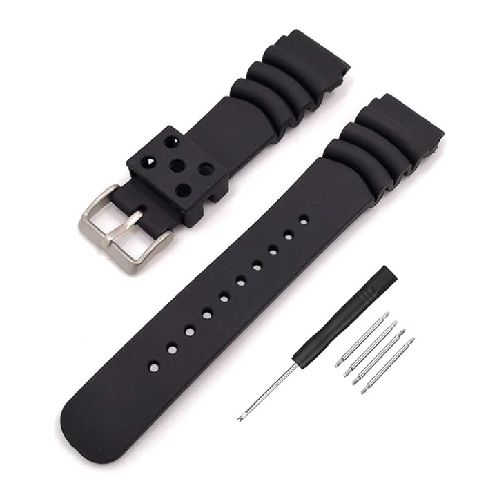 Mua Narako Black Silicone Rubber Curved Line Watch Band 18mm 20mm 22mm 24mm  Fit for Seiko Watches Extra Long Replacement Divers Model Sport Watch Strap  for Men and Women trên Amazon Mỹ