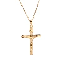 Mens 24k Gold Plated Necklace Jesus Christ Crucifix Cross Pendant Chain Necklace