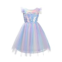 Dressy Daisy Unicorn Birthday Rainbow Tulle Dress Princess Costume with Headband Fancy Party Outfit for Toddler Little Girls