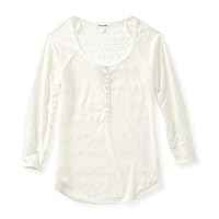 AEROPOSTALE Womens Sheer Sleeve Lace Back Henley Shirt, White, X-Small