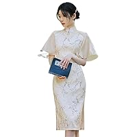 Summer Cheongsam Women Chiffon Short Sleeve Improve Dress Traditional Qipao