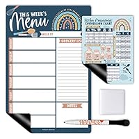 Boho Magnetic Weekly Meal Planner Dry Erase Board For Refrigerator - Magnetic Meal Planner For Refrigerator Dry Erase, Weekly Dinner Menu Board For Kitchen Conversion Chart Magnet, Grocery List Magnet
