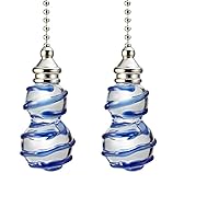 PENCK Pull Chain Crystal Ceiling Fan Pulls 12 Inch Decorative Hanging Pendant Clear and Blue Drizzle Glass Brushed Nickel Finish Chain Hoistors for Ceiling Lights Fans, Pack of 2