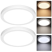 2-Pack 150W Equivalent LED Flush Mount Ceiling Light Fixture 8.5in Modern Dimmable 18W 1260LM Adjustable 3 Color Temperatures 3000K/ 4000K/ 5000K Round Close to Ceiling Light for Kitchen Hallway White