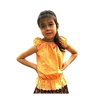 RaanPahMuang Brand Girls Light Cotton Lace Stitch Northern Thai Summer Shirt