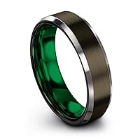 Tungsten Carbide Wedding Band Ring 6mm for Men Women Green Red Blue Purple Black Gunmetal Copper Fuchsia Teal Interior with Beveled Edge Brushed Polished