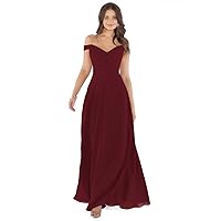 Tsbridal Off Shoulder Bridesmaid Dresses for Women Long A-Line Ruched Chiffon Formal Evening Prom Gowns