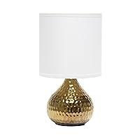 Simple Designs LT2073-GDW Mini Hammered Texture Gold Drip Table Lamp with White Shade