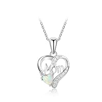 Sterling Silver Create Opal and Heart Shape Pendant Necklace Gift for Mom (White)