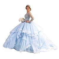 Women's Long Sleeve Quinceanera Dresses Lace Up Back Prom Dresses
