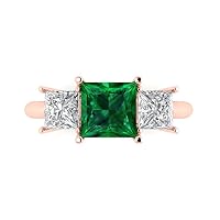 Clara Pucci 2.97ct Princess Cut 3 Stone Solitaire with Accent Simulated Green Emerald designer Modern Statement Ring Solid 14k Rose Gold