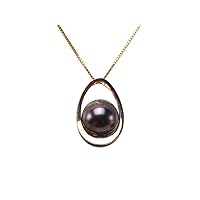JYX Tahitian Pearl Pendant 14K Yellow Gold 10.5mm Black Round Tahitian Pearl Pendant Necklace Seawater Pearl Necklace Jewelry