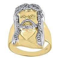 10k Two tone Gold Mens CZ Cubic Zirconia Simulated Diamond Jesus Face Religious Ring Jewelry for Men
