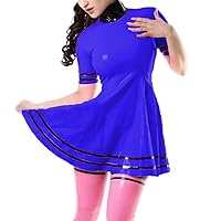 Sexy High Neck Short Sleeve Mimi Dress Chic Trendy Elegant Sweet Retro PVC Dress Faux PU Baseball Club Dresses