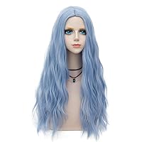 Light Blue Wigs for Women Long Curly Wave Wig Synthetic Colored Wig for Halloween Costume, Party or Daily Use