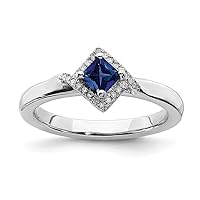 2.5mm 925 Sterling Silver Prong set Polished Created Sapphire and Diamond Ring Jewelry for Women - Ring Size Options: 10 5 6 7 8 9
