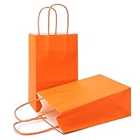 AZOWA Gift Bags Large Kraft Paper Bags with Handles (9.8 x 7.5 x 3.9 in, Orange, 25 Pcs)