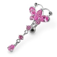 Butterfly with Round and Teardrop Reverse Bar 925 Sterling Silver Belly Ring Body jewelry