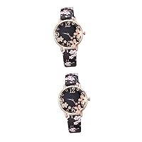 2 Pcs Flower Watch Plum Watch Quartz Wristwatch for Girl Quartz Watch for Lady Women Strap Watch Lady