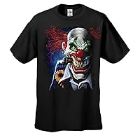 Scary Joker Circus Clown Smoking Cigar Men's Short Sleeve T-Shirt-Black-XXL