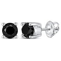 10kt White Gold Unisex Round Black Color Enhanced Diamond Solitaire Stud Earrings 1.00 Cttw