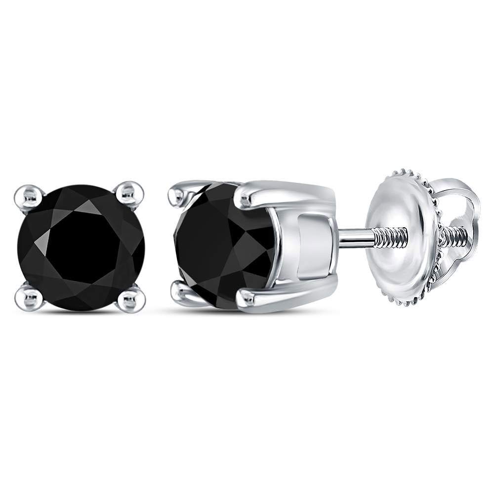 The Diamond Deal 10kt White Gold Unisex Round Black Color Enhanced Diamond Solitaire Stud Earrings 1.00 Cttw