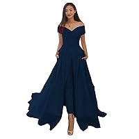 Women's Off The Shoulder Prom Dress Jumpsuits Wedding Dresses with Detachable Skirt