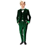 Boys Velvet Suit Slim Fit 3 Pieces Blazer Jacket Vest Pants Set Tuxedos Formal Party Coats